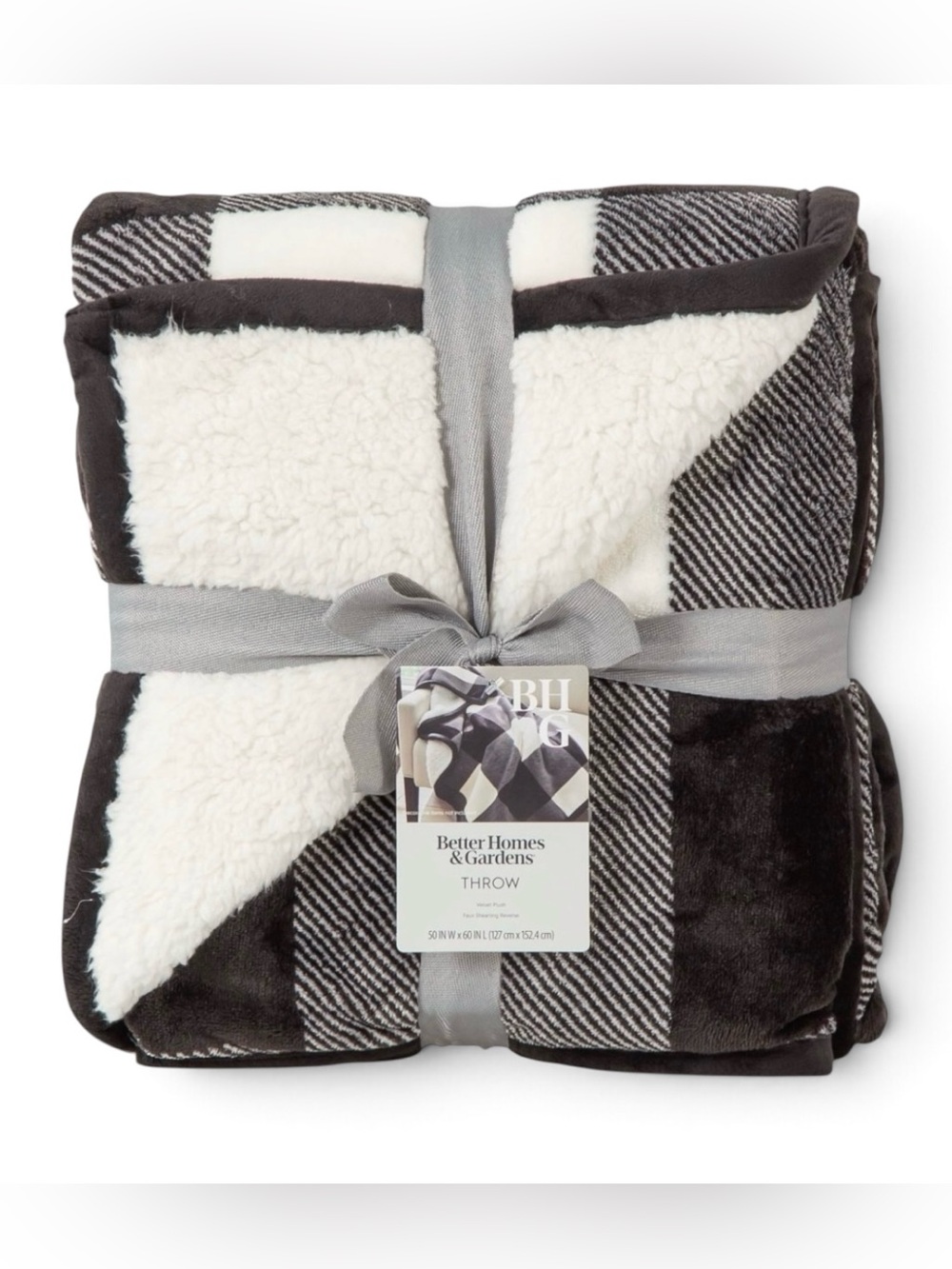 Better Homes & Gardens Sherpa Throw Blanket Velvet Plush Buffalo Plaid Black New